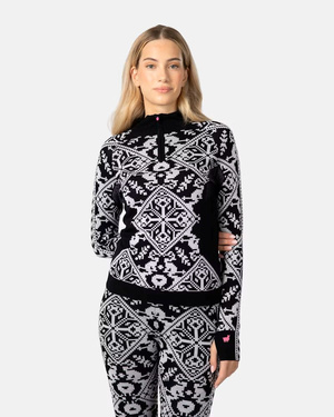 Koszulka damska z długim rękawem merino KariTraa Saga Half Zip - czarny