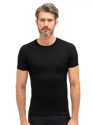 Koszulka męska z krótkim rękawem merino Brubeck ACTIVE WOOL czarny 