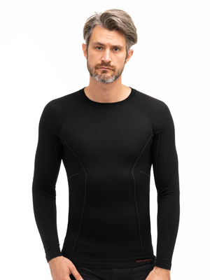 Koszulka męska z długim rękawem merino Brubeck ACTIVE WOOL czarny