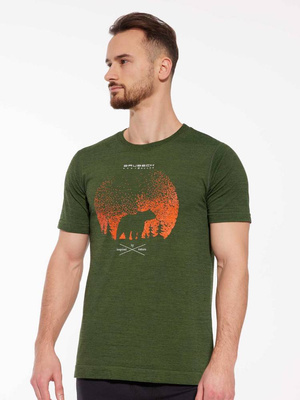 Koszulka męska z krótkim rękawem merino Brubeck OUTDOOR WOOL PRO ciemnozielony