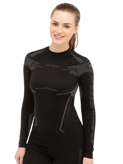 Koszulka damska z długim rękawem Brubeck DRY czarny/szary