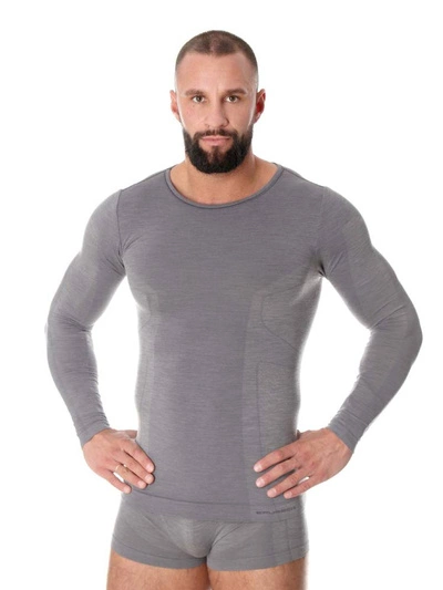 Koszulka męska z długim rękawem Brubeck merino COMFORT WOOL szary