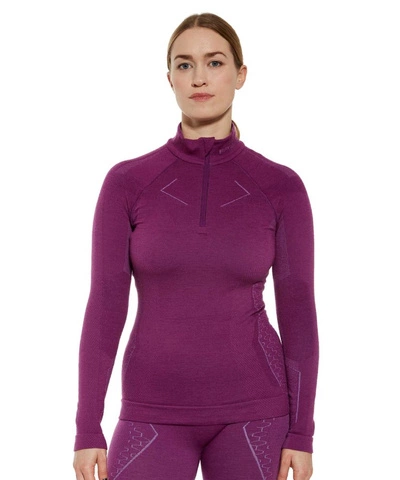 Koszulka damska z długim rękawem Brubeck EXTREME MERINO WOOL ZIP fuksjowy 