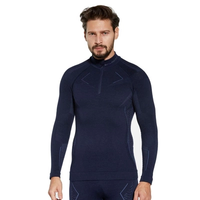 Koszulka męska z długim rękawem Brubeck EXTREME MERINO WOOL ZIP granatowy