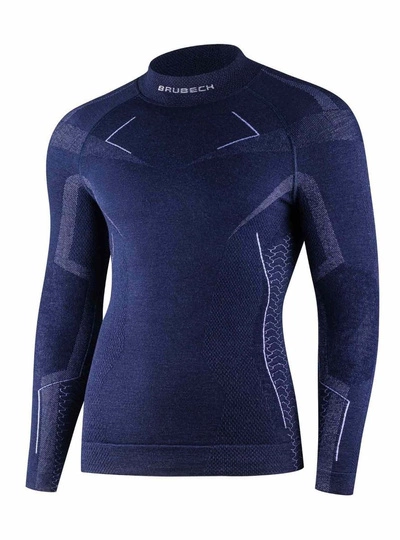 Koszulka męska z długim rękawem Brubeck EXTREME MERINO WOOL granatowy