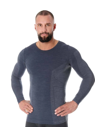 Koszulka męska z długim rękawem Brubeck merino COMFORT WOOL granatowy