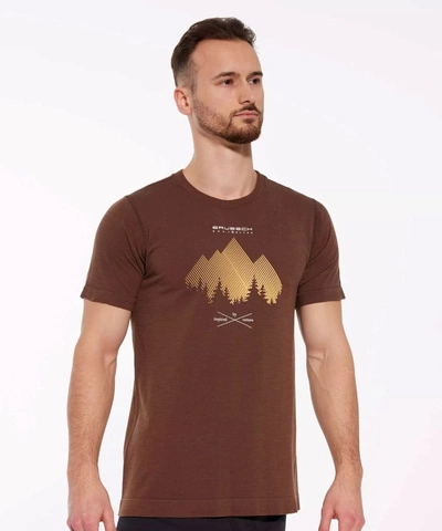 Koszulka męska z krótkim rękawem merino Brubeck OUTDOOR WOOL PRO brązowy